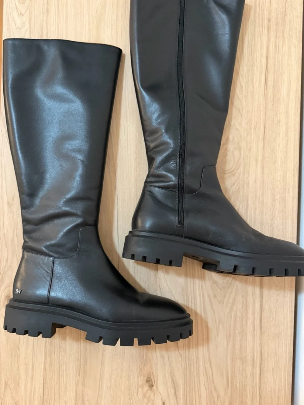 Stuart Weitzman Black Over-the-Knee Lug Sole Boots